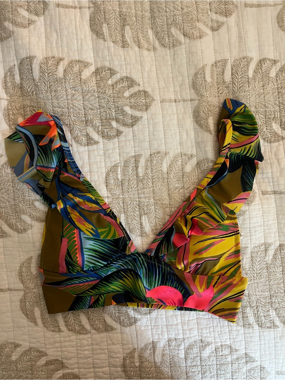 aerie Tropical Ruffle V-Neck Bikini top